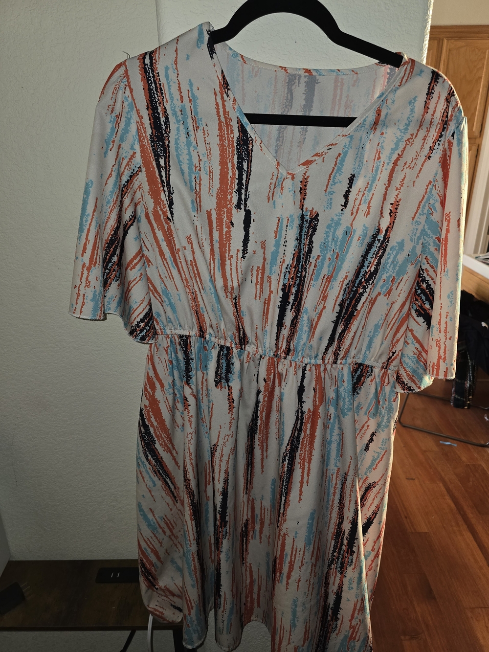 Abstract Brushstroke V-Neck Sundress in White and Coral